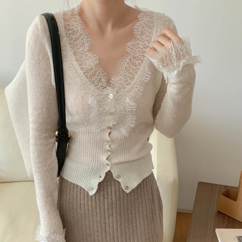Aurelie Knitted Lace Cardigan - Women's Cozy Knitwear - Image 5