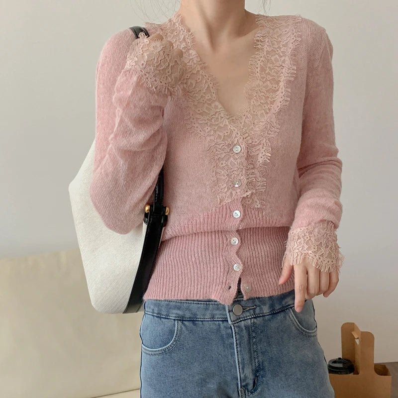 Aurelie Knitted Lace Cardigan - Women's Cozy Knitwear - Image 7