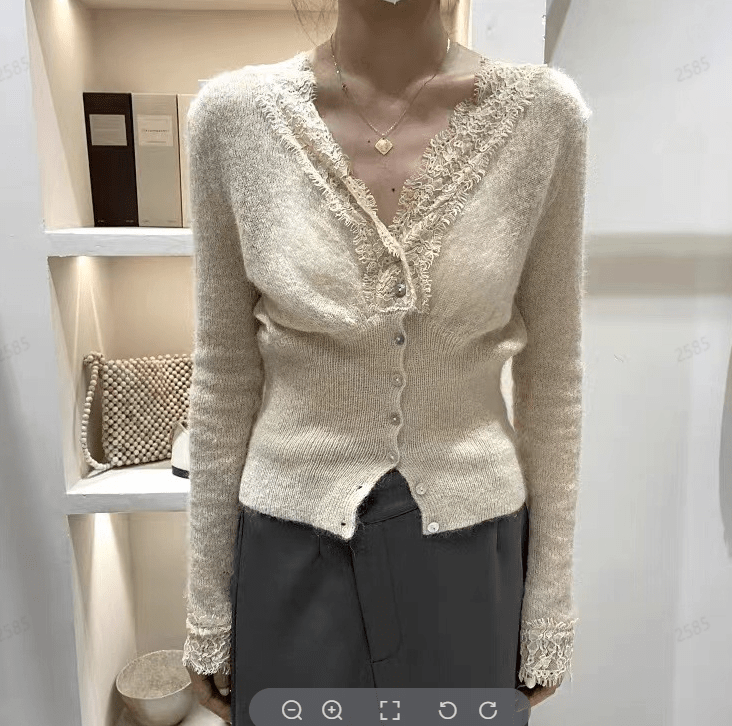 Aurelie Knitted Lace Cardigan - Women's Cozy Knitwear - Image 9