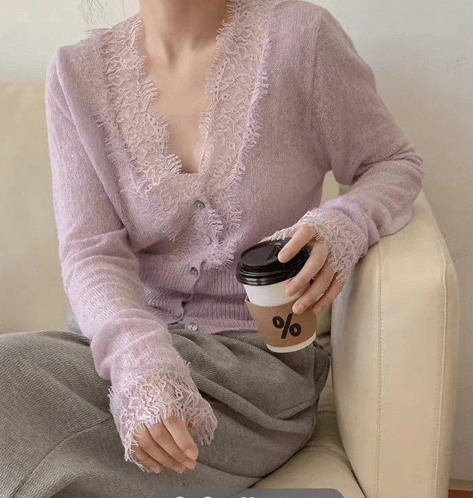 Aurelie Knitted Lace Cardigan - Women's Cozy Knitwear - Image 10