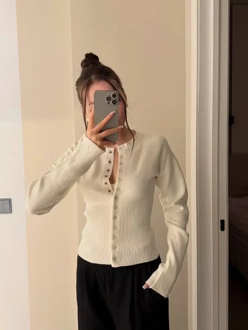 Catherine Buttoned Slim Cardigan - Women's Cozy Knitwear - Image 5