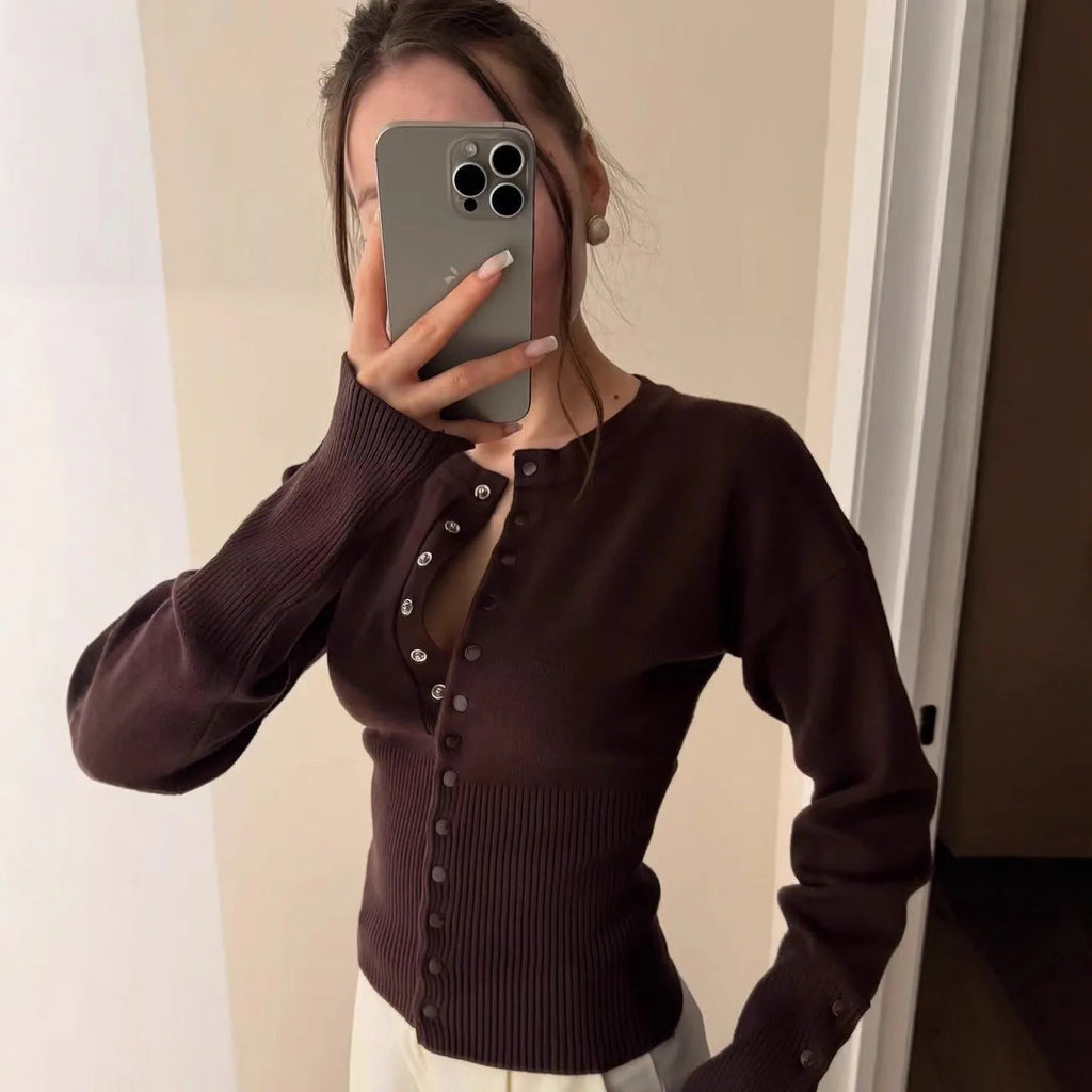Catherine Buttoned Slim Cardigan - Women's Cozy Knitwear - Image 4