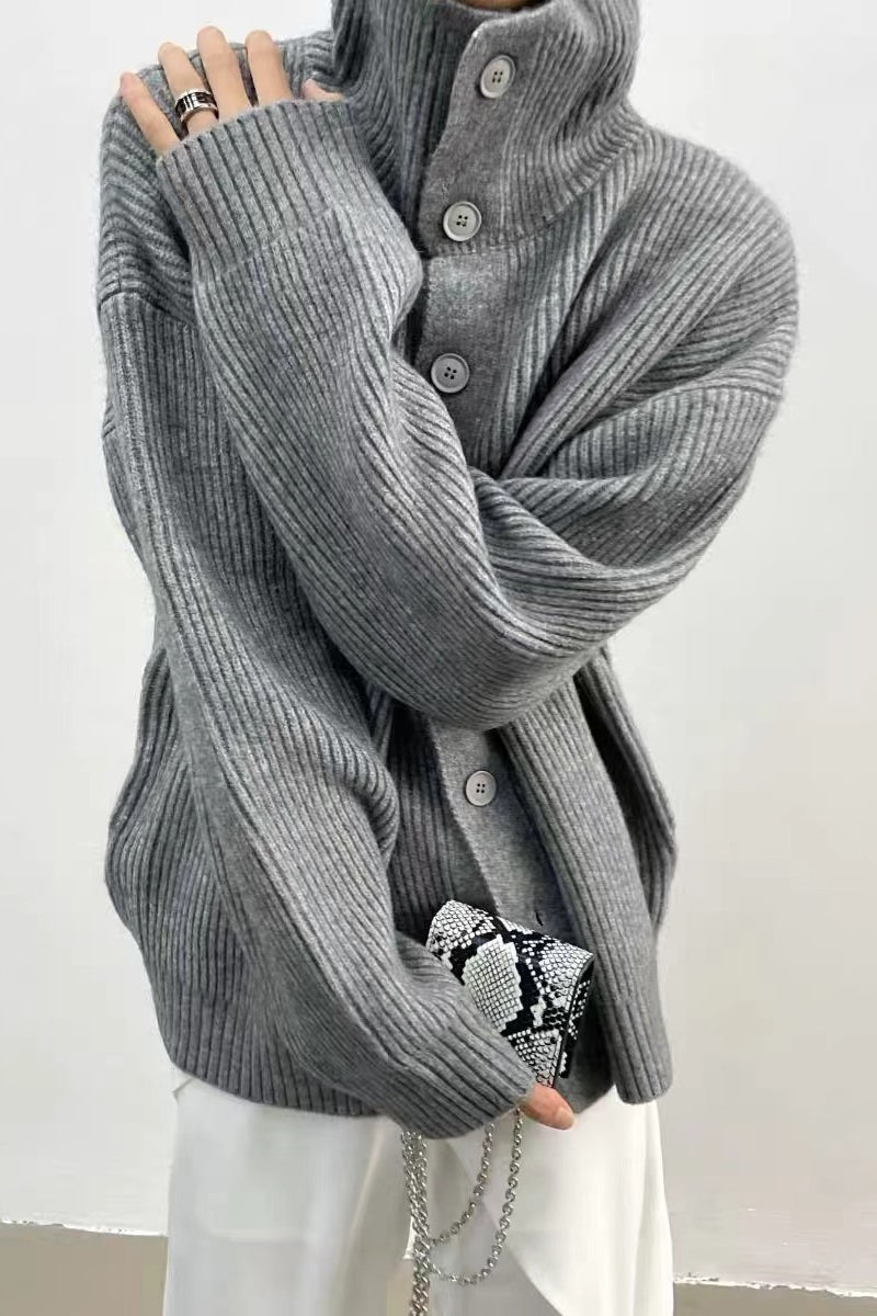 Donna Ribbed Funnel Neck Cardigan - Women's Cozy Knitwear - Image 2