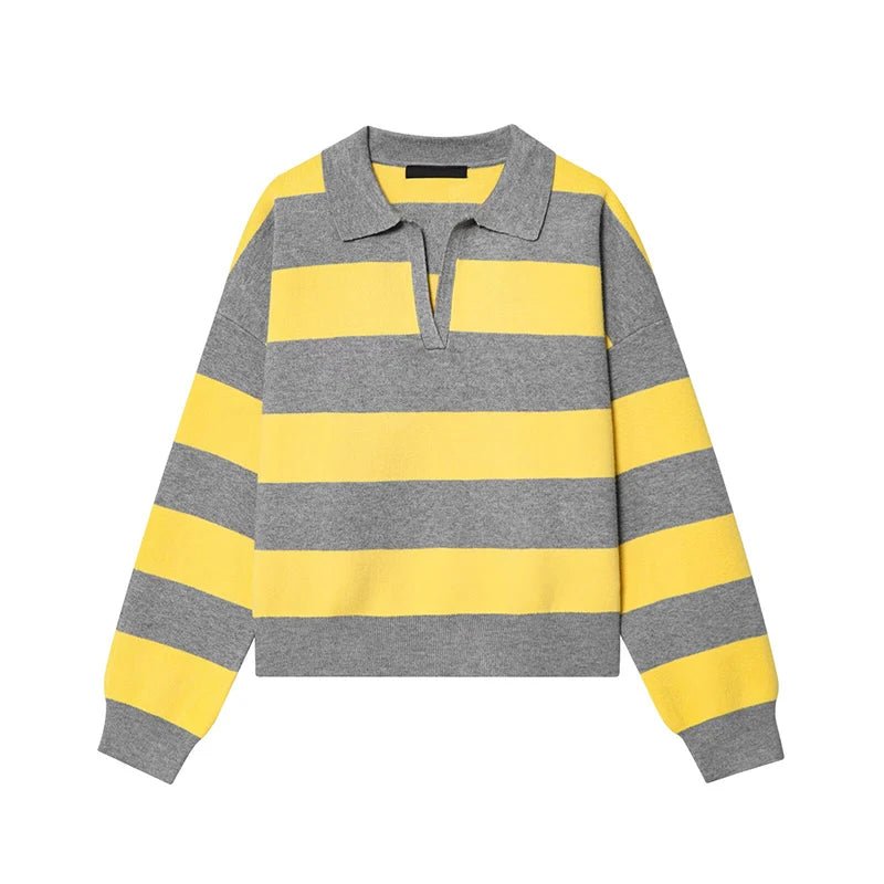 Elena Striped Polo Neck Sweater - Women's Cozy Knitwear - Image 2