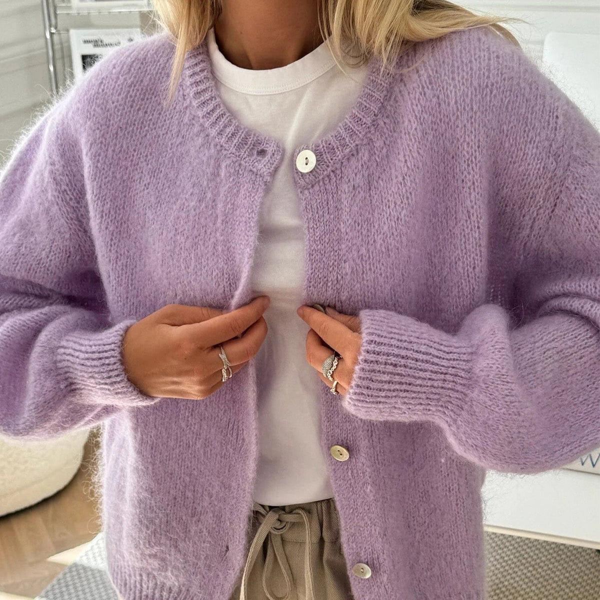 Freya Fuzzy Knit Cardigan - Women's Cozy Knitwear - Image 12