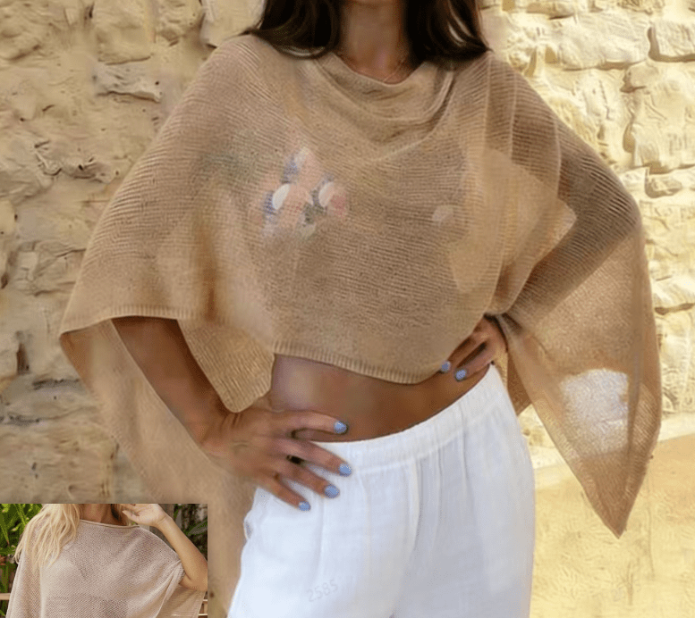 Asymmetrical Asymmetrical Sheer Poncho Top - Women's Cozy Knitwear - Image 13