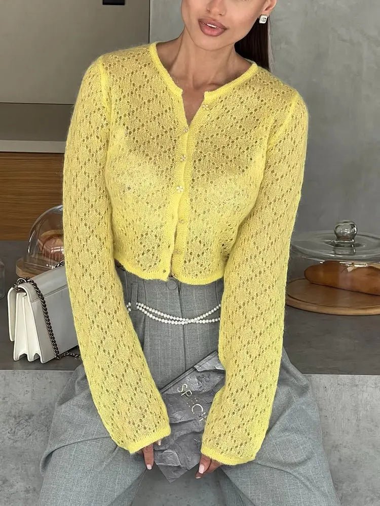 Beverly Hollow Cropped Cardigan - Women's Cozy Knitwear - Image 3