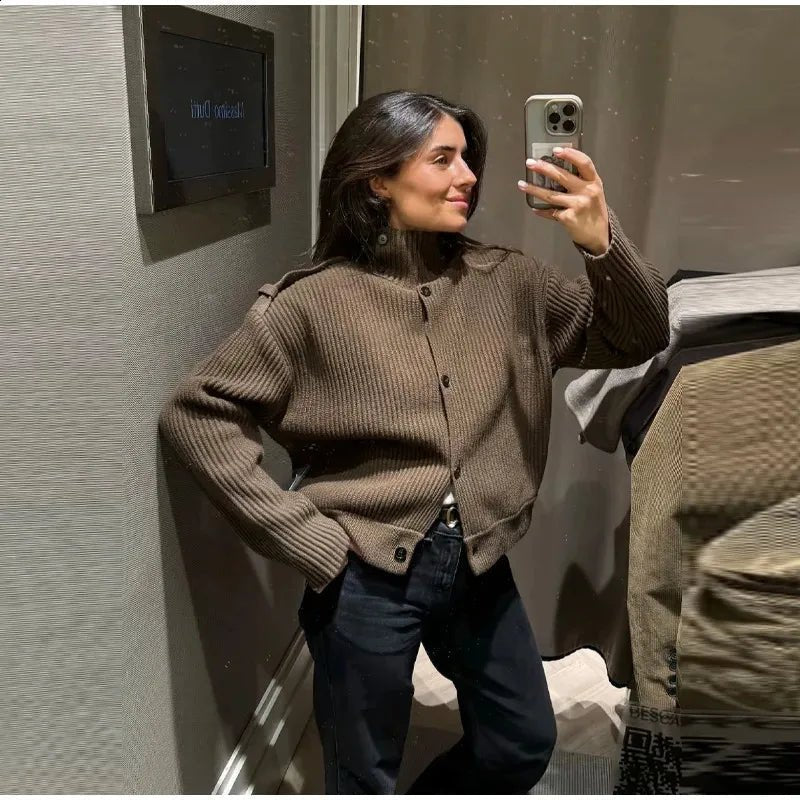 Kylie Knitted High Neck Cardigan - Women's Cozy Knitwear - Image 2
