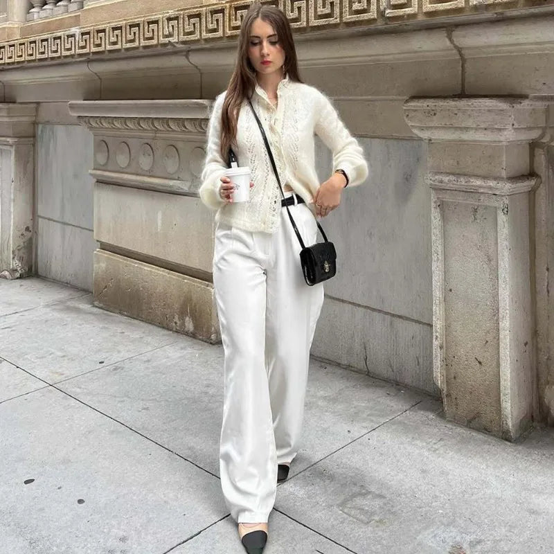 Lia White Lace Knit Cardigan - Women's Cozy Knitwear - Image 2