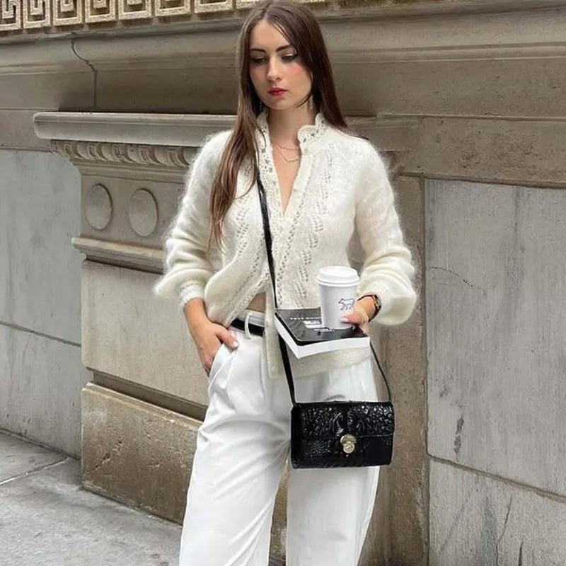 Lia White Lace Knit Cardigan - Women's Cozy Knitwear - Image 3