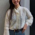 Lia White Lace Knit Cardigan - Women's Cozy Knitwear - Image 4