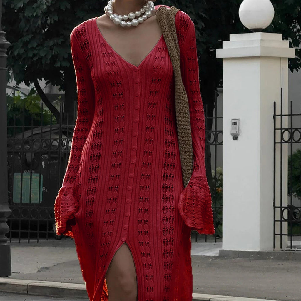 Sophia Hollow Out Knit Cardigan Dress - Women's Cozy Knitwear - Image 5