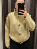 Sandra Stand Collar Knitted Cardigan - Women's Cozy Knitwear - Image 3