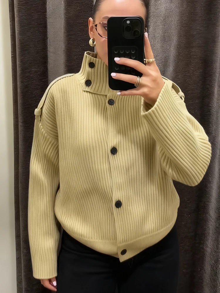 Sandra Stand Collar Knitted Cardigan - Women's Cozy Knitwear - Image 3