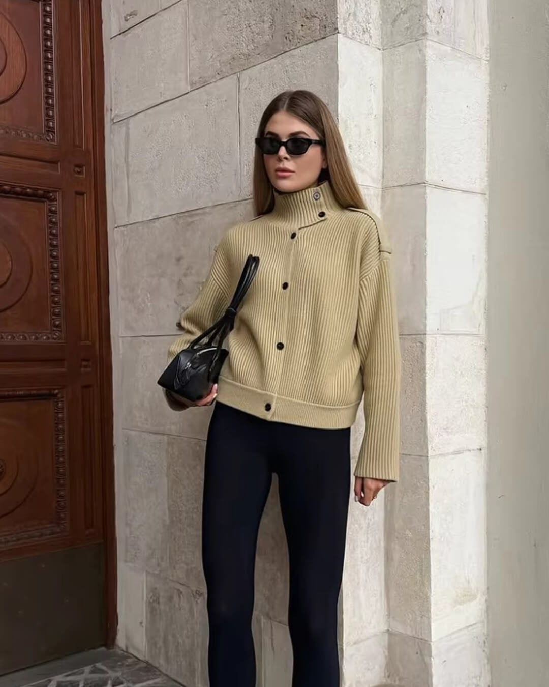 Sandra Stand Collar Knitted Cardigan - Women's Cozy Knitwear