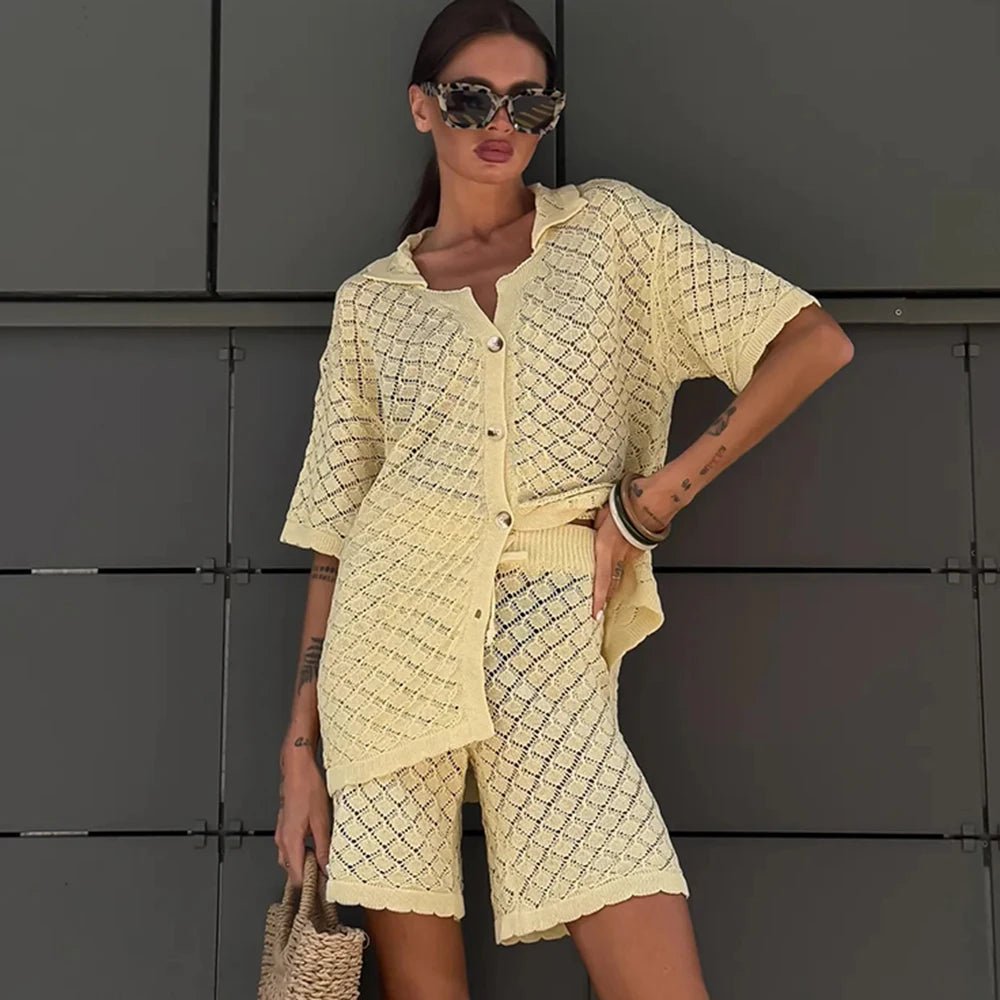Selene Knit Cardigan Shorts Set - Women's Cozy Knitwear - Image 2