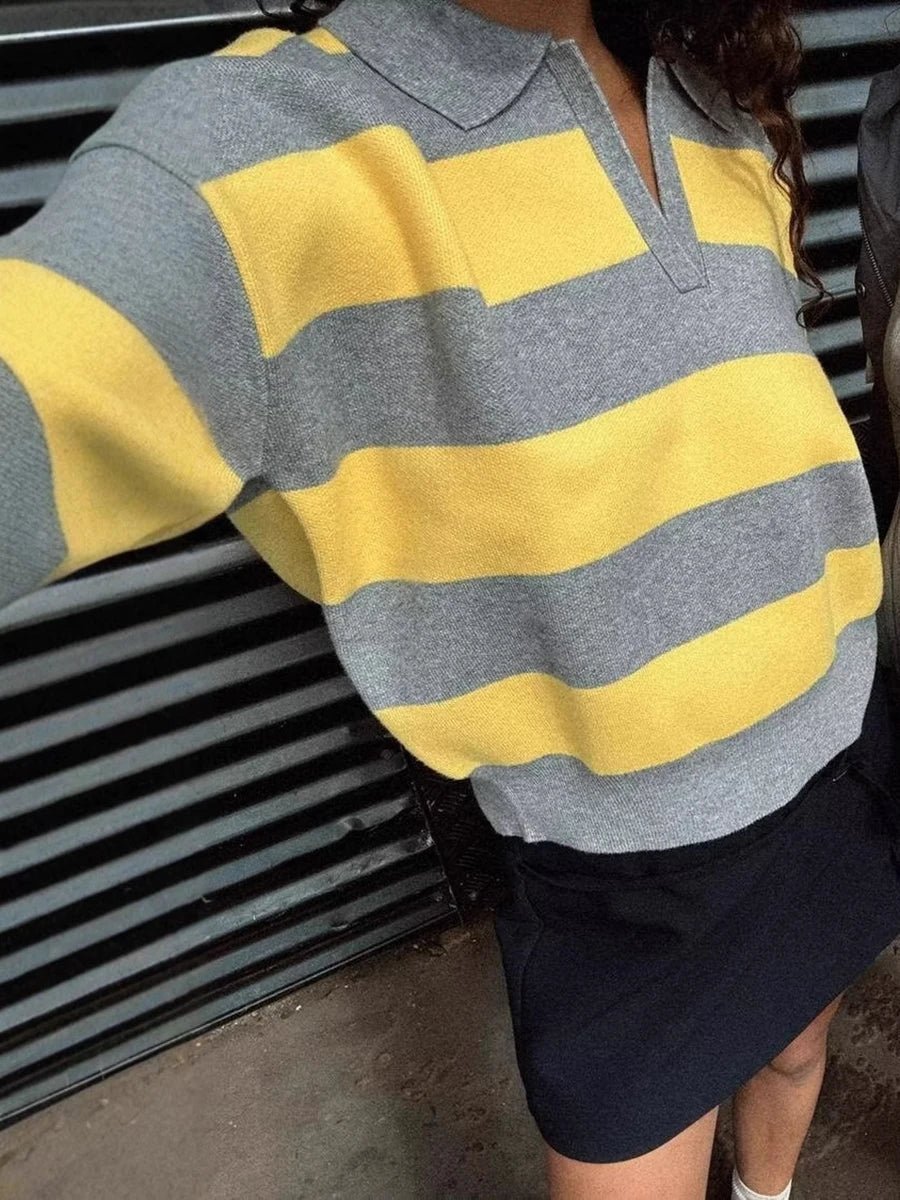 Una Striped Knitted V-Neck Pullover - Women's Cozy Knitwear - Image 5