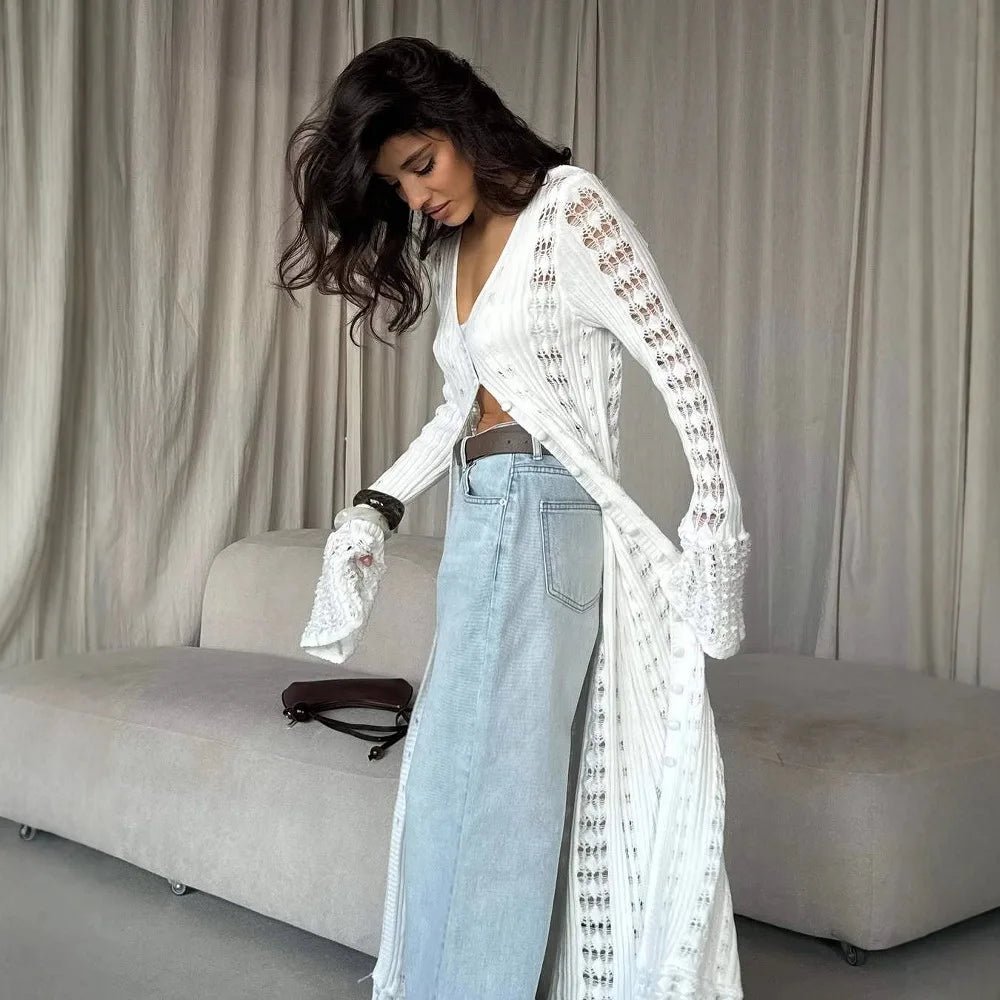 Elena Hollow Knitted Cardigan - Women's Cozy Knitwear - Image 3