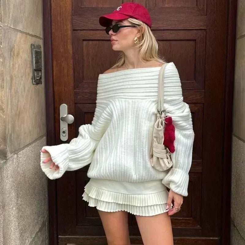 Aelwen Off-Shoulder Knit Sweater - Women's Cozy Knitwear - Image 7