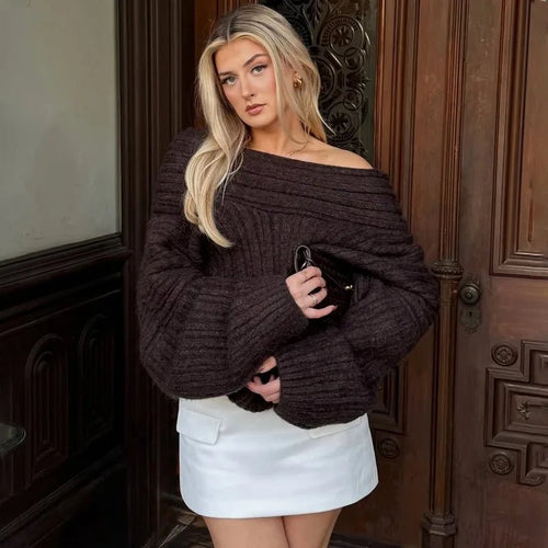 Aelwen Off-Shoulder Knit Sweater - Women's Cozy Knitwear