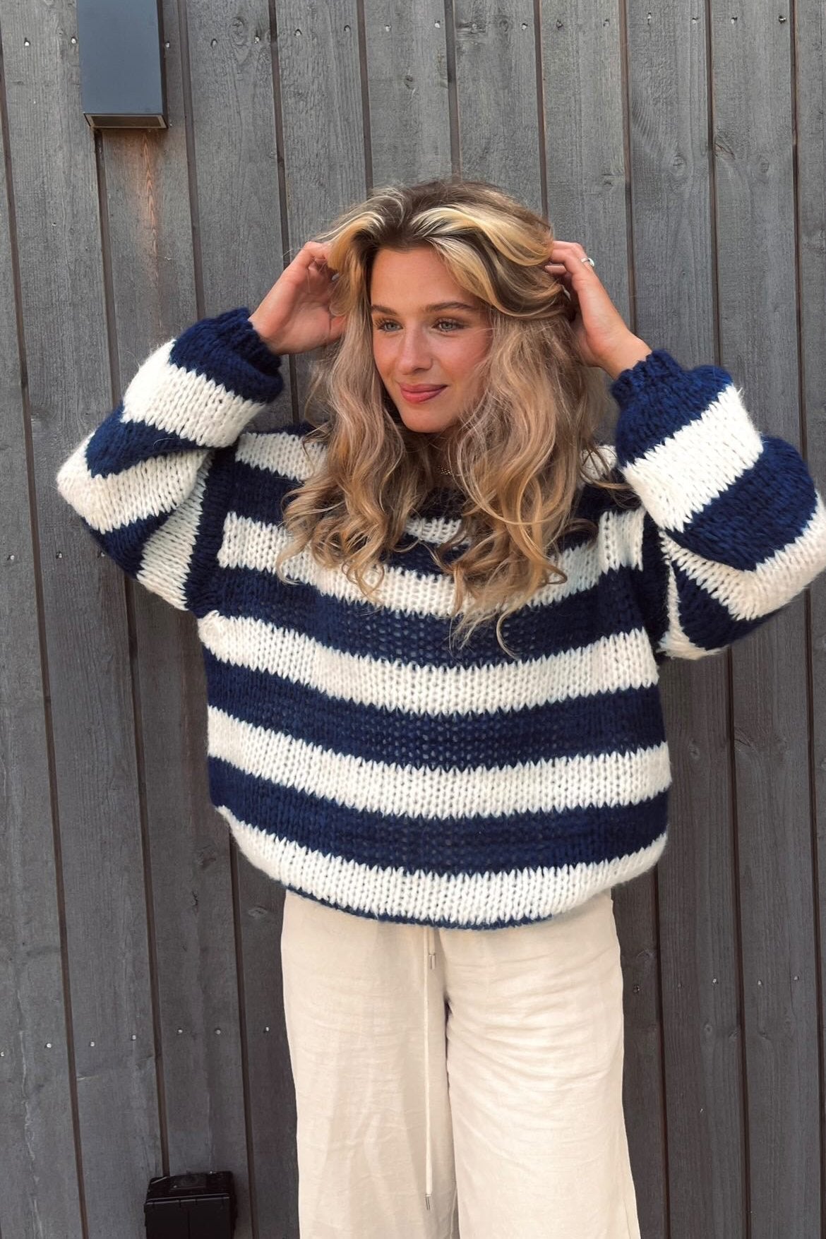 Rose Striped Loose Sweater - Women's Cozy Knitwear - Image 3
