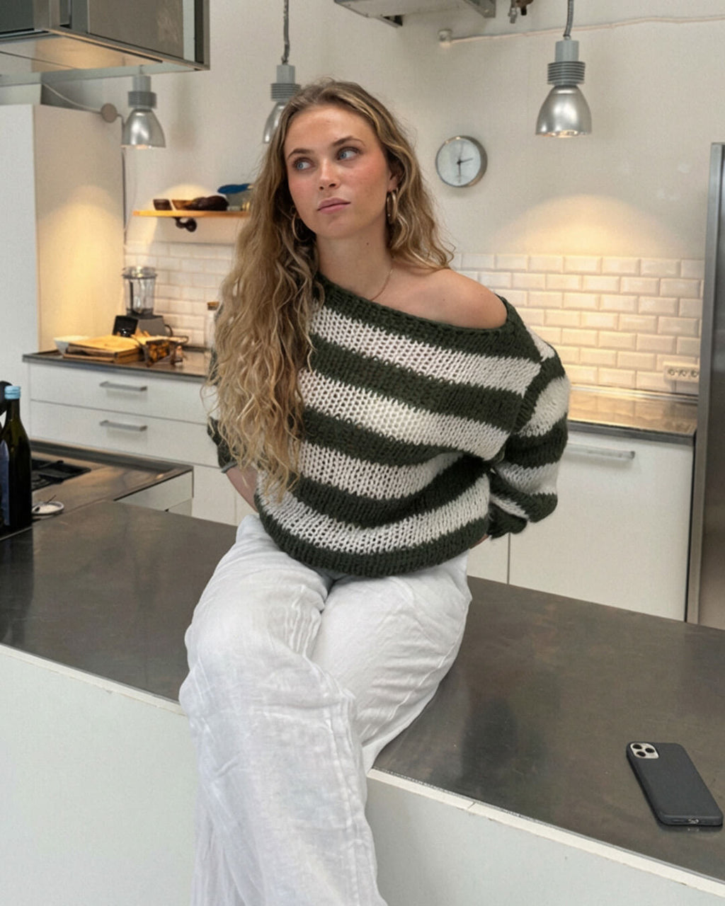 Rose Striped Loose Sweater - Women's Cozy Knitwear - Image 9