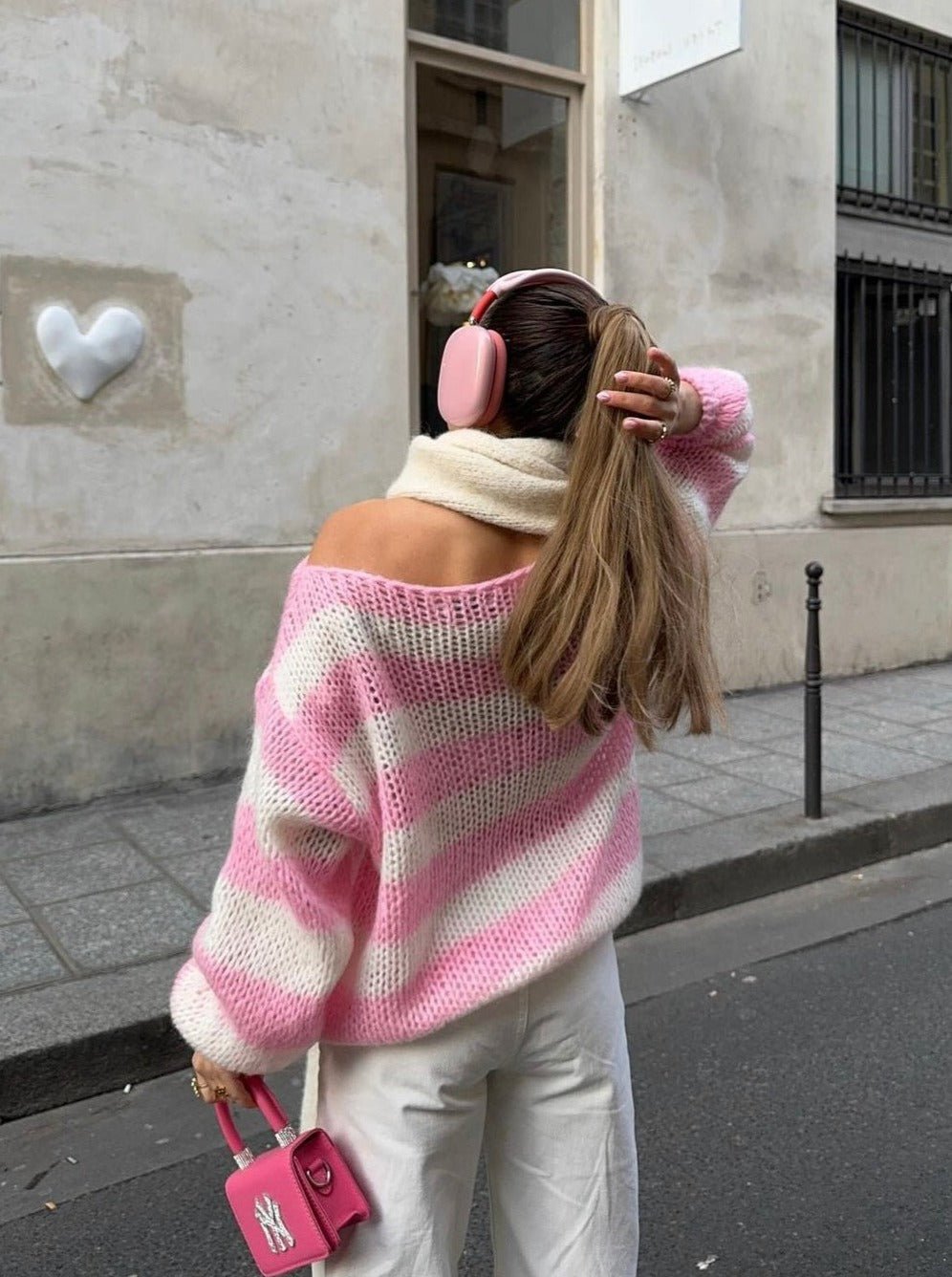 Rose Striped Loose Sweater - Women's Cozy Knitwear - Image 14