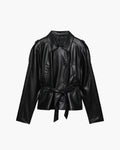 Tabitha Belted Faux Leather Jacket - Women's Fall and Winter Outerwear