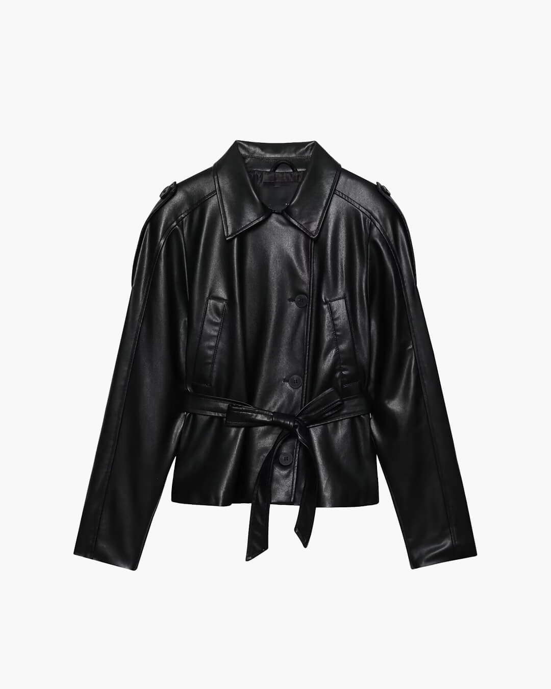 Tabitha Belted Faux Leather Jacket - Women's Fall and Winter Outerwear