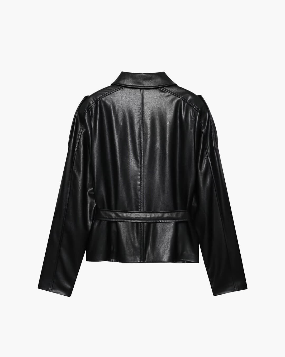 Tabitha Belted Faux Leather Jacket - Women's Fall and Winter Outerwear - Image 2