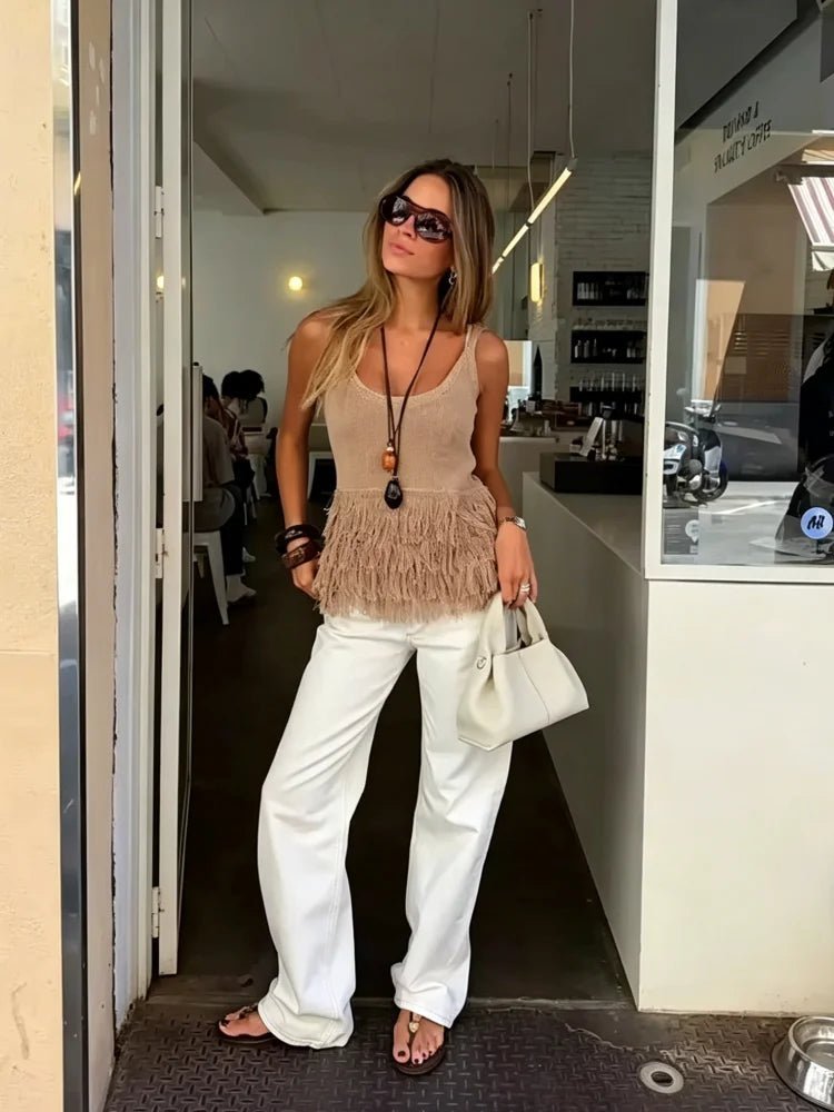 Mia Tassel Knit Tank Top - Women's Sleeveless Fashion Top - Image 2