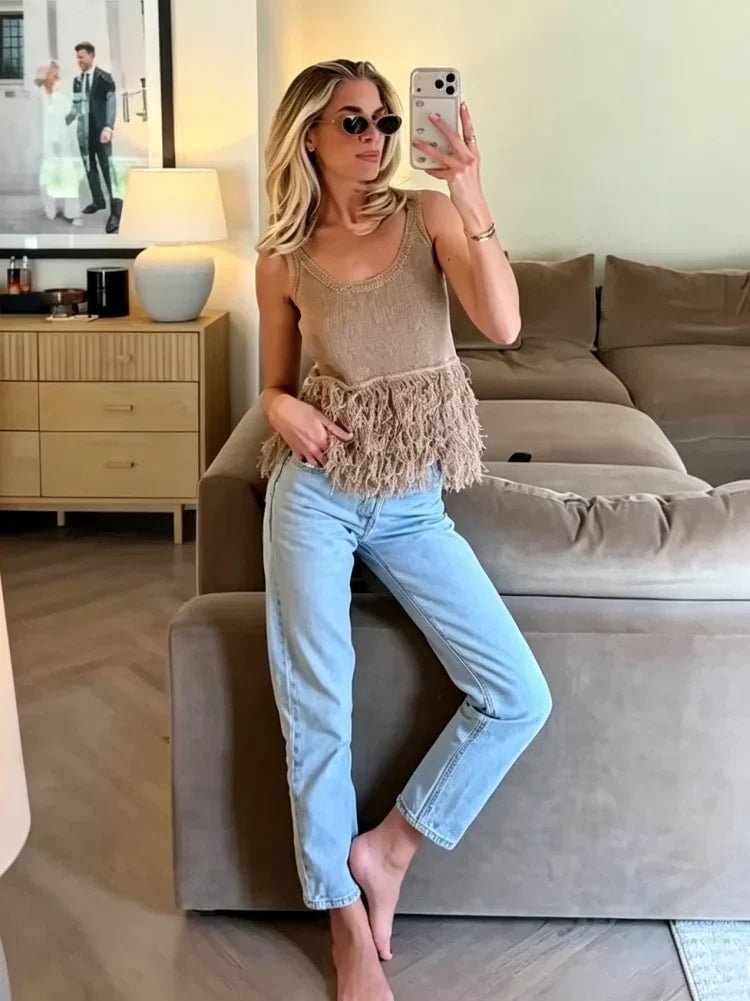 Mia Tassel Knit Tank Top - Women's Sleeveless Fashion Top - Image 4