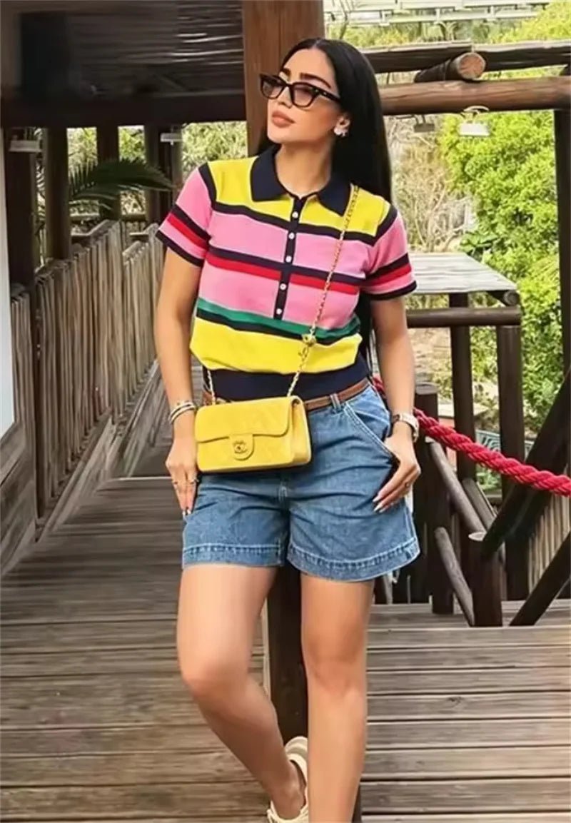 Claudia Colorblock Polo Knit Top - Women's Everyday Fashion Top - Image 2