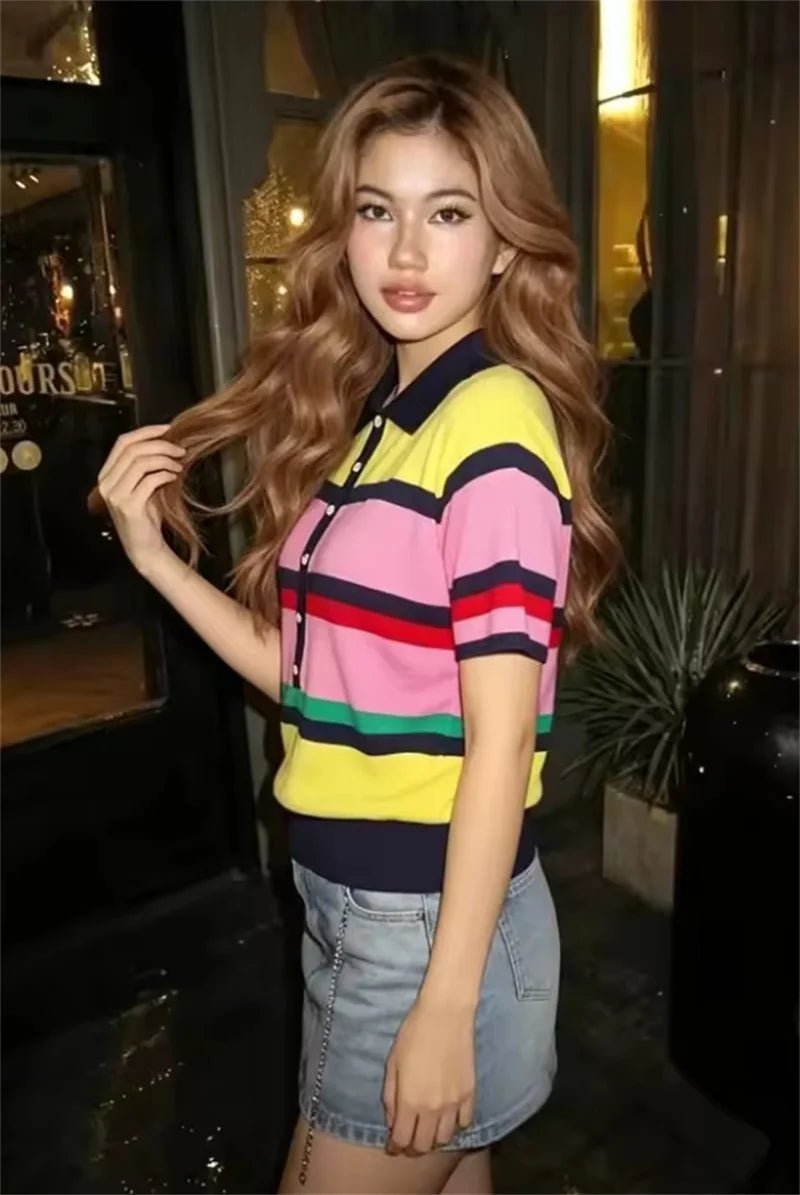 Claudia Colorblock Polo Knit Top - Women's Everyday Fashion Top - Image 4