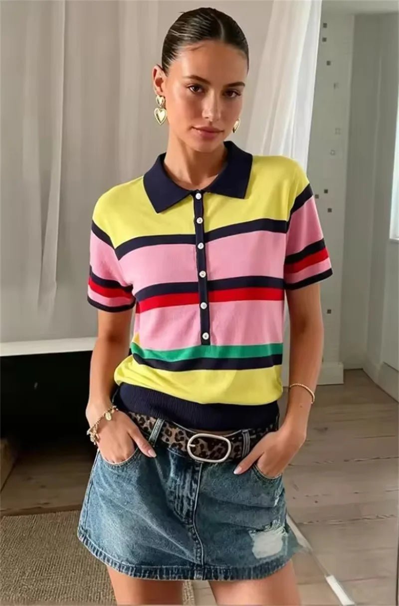 Claudia Colorblock Polo Knit Top - Women's Everyday Fashion Top