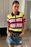 Claudia Colorblock Polo Knit Top - Women's Everyday Fashion Top