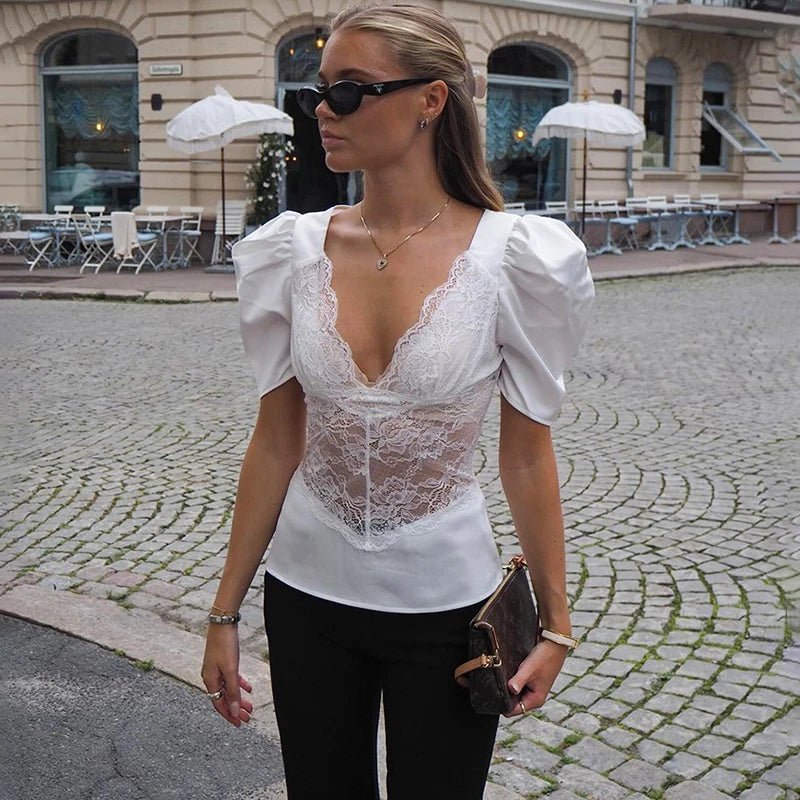 Lily Lace Plunge Top - Women's Everyday Fashion Top
