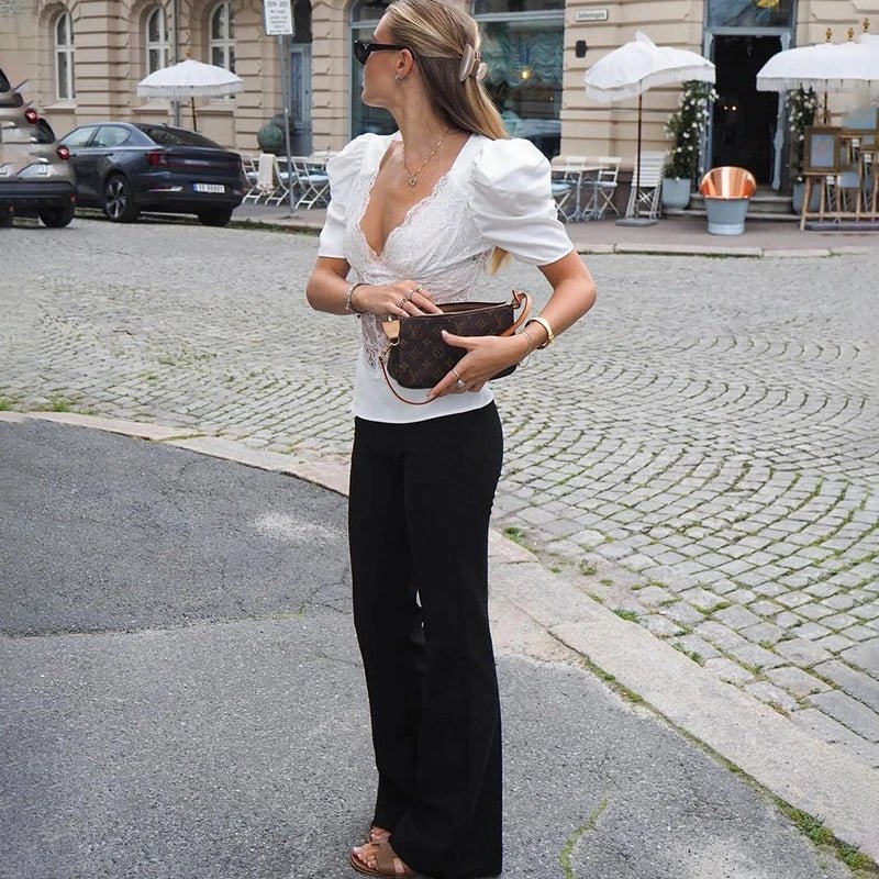 Lily Lace Plunge Top - Women's Everyday Fashion Top - Image 3