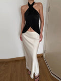 Amelie Satin Fringed Halter Top - Women's Everyday Fashion Top