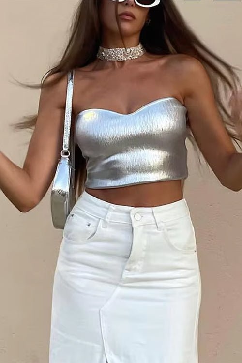 Beatrice Metallic Bandeau Crop Top - Women's Everyday Fashion Top - Image 5