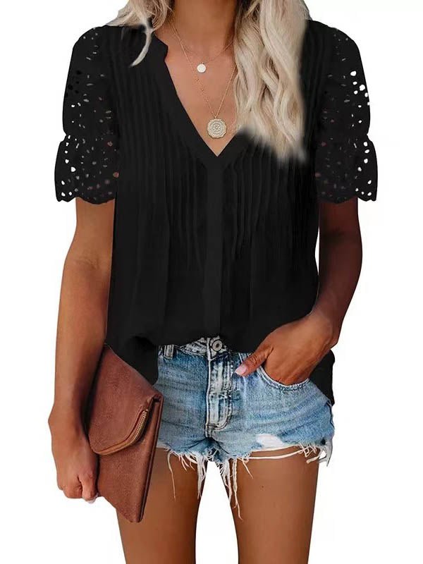 Beatrice V-Neck Lace Sleeve Top - Women's Everyday Fashion Top - Image 5
