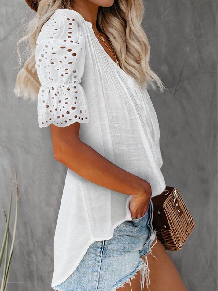 Beatrice V-Neck Lace Sleeve Top - Women's Everyday Fashion Top - Image 2