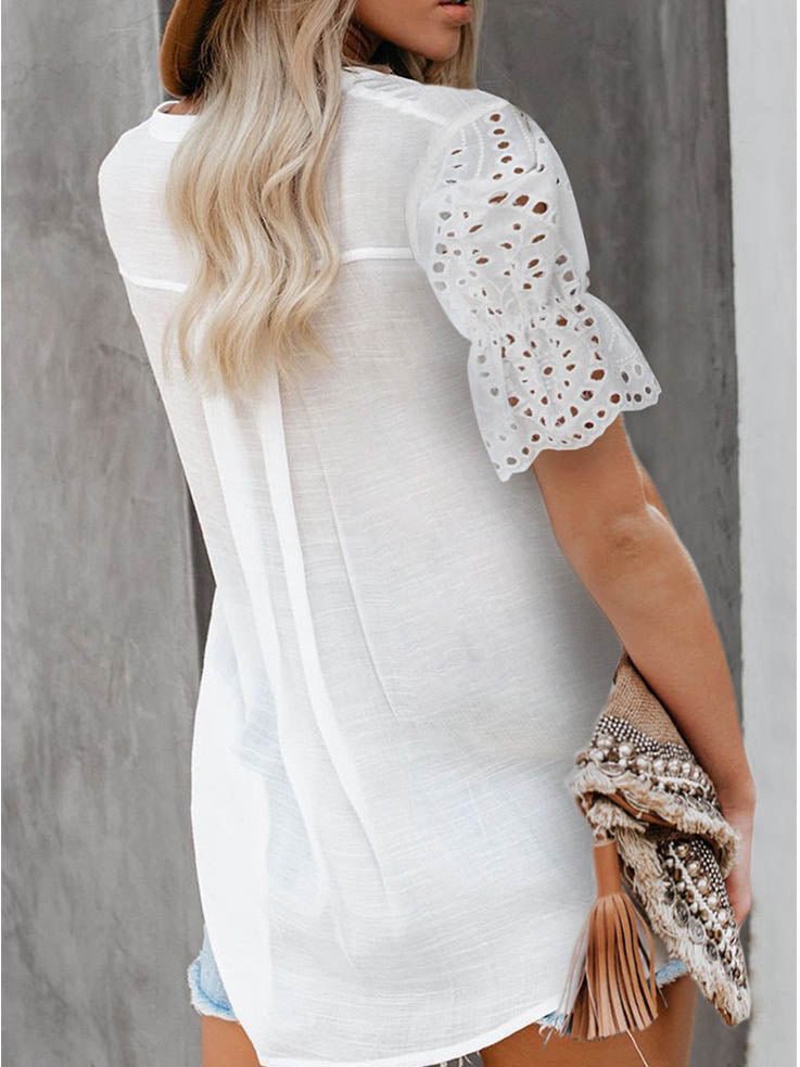 Beatrice V-Neck Lace Sleeve Top - Women's Everyday Fashion Top - Image 3