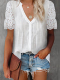 Beatrice V-Neck Lace Sleeve Top - Women's Everyday Fashion Top
