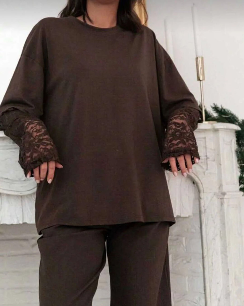 Adaora Lace Splice Long Sleeve Tee - Women's Everyday Fashion Top - Image 4