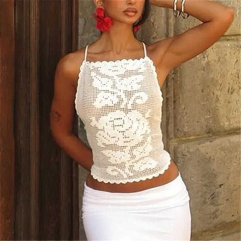Indigo Bohemian Crochet Cami Top - Women's Everyday Fashion Top - Image 4
