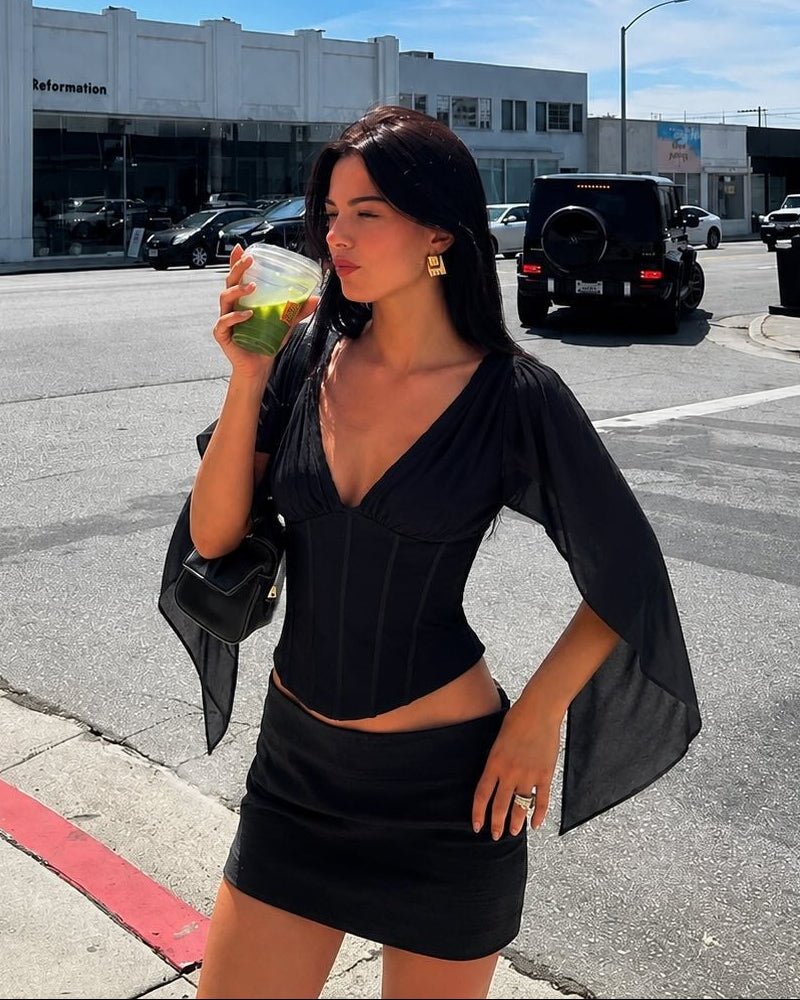 Valerie Chiffon Bell Sleeves Corset Top - Women's Everyday Fashion Top - Image 2