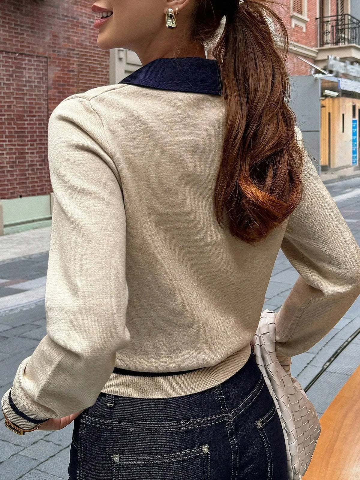 Paris Color Block Knit Polo Top - Women's Everyday Fashion Top - Image 5