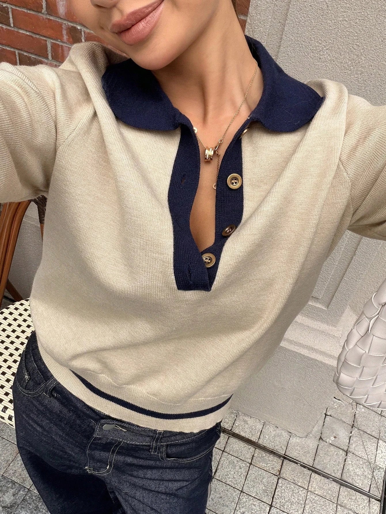 Paris Color Block Knit Polo Top - Women's Everyday Fashion Top - Image 3