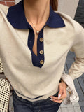 Paris Color Block Knit Polo Top - Women's Everyday Fashion Top
